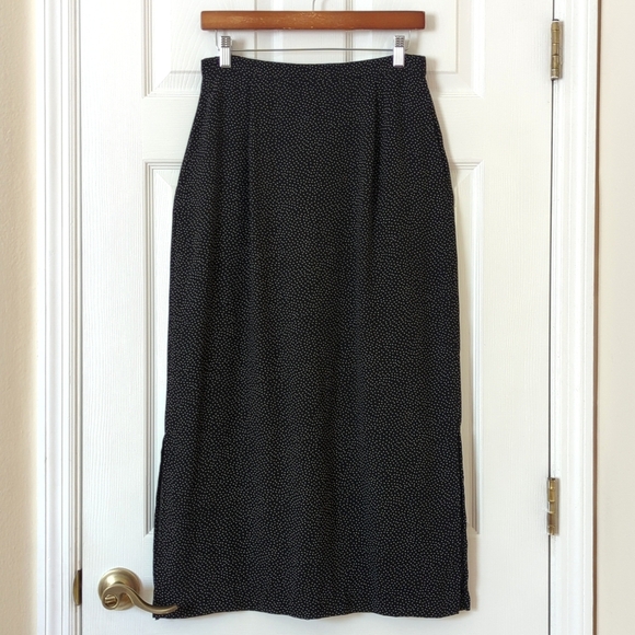 Pendleton Y2K Vintage Spotted High Waisted Side Slit Midi Skirt Black White 10 - Picture 1 of 12
